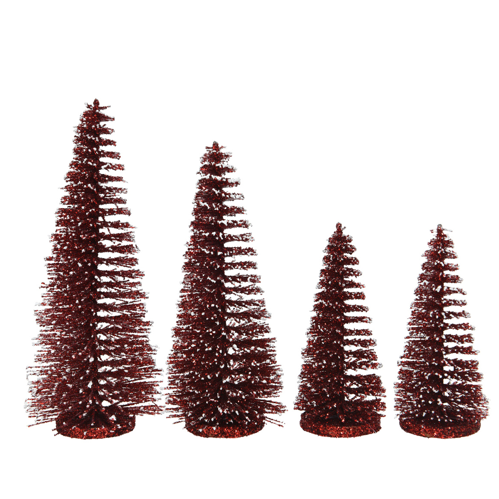 ORNAMENTO ARBOL CON BRILLO X4 ROJO