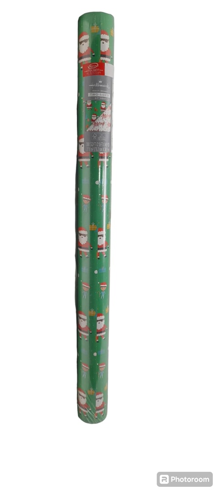 PAPEL DE REGALO DOBLE FAZ 76,2CMX36,5MTS VERDE PAPA NOEL