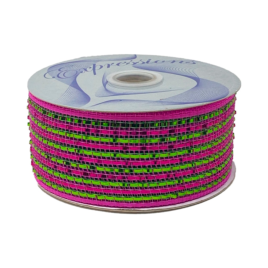 CINTA FIBRA 6CMX23MTS. RAYAS FUCSIA Y VERDE