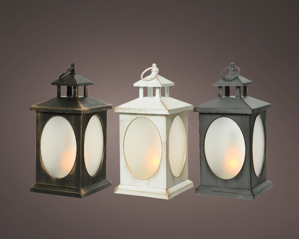 FAROL DECORATIVO CON EFECTO DE LLAMAS DE FUEGO 29.5CM DORADO/BLANCO/GRIS