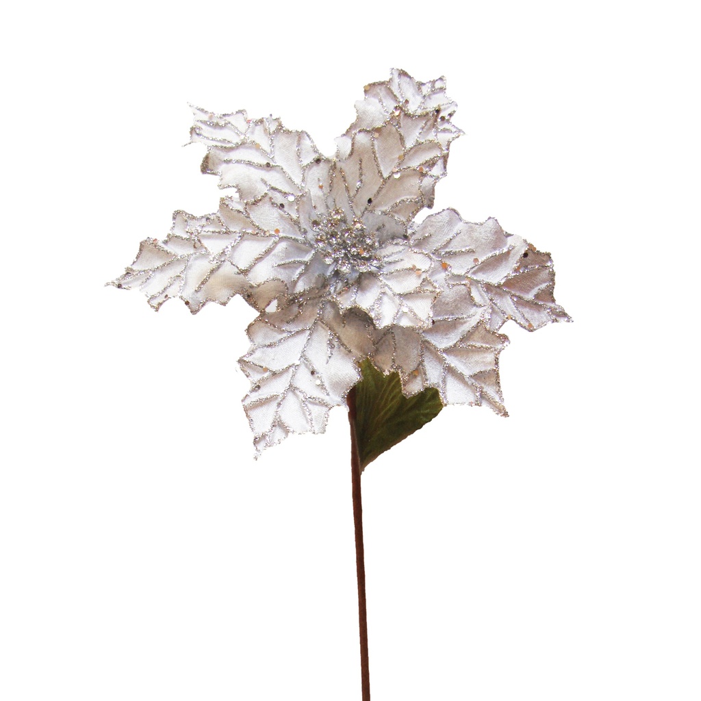 FLOR POINSETTIA TERCIOPELO  27CM. PLATA