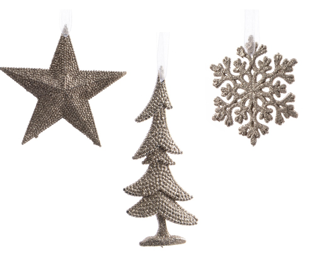 ORNAMENTO COLGANTE 10CM. ESTRELLA ARBOL COPO CHAMPAGNE