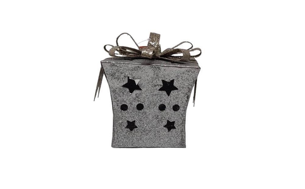 CAJA DE REGALO DECORATIVO PLATA C/LUZ LED