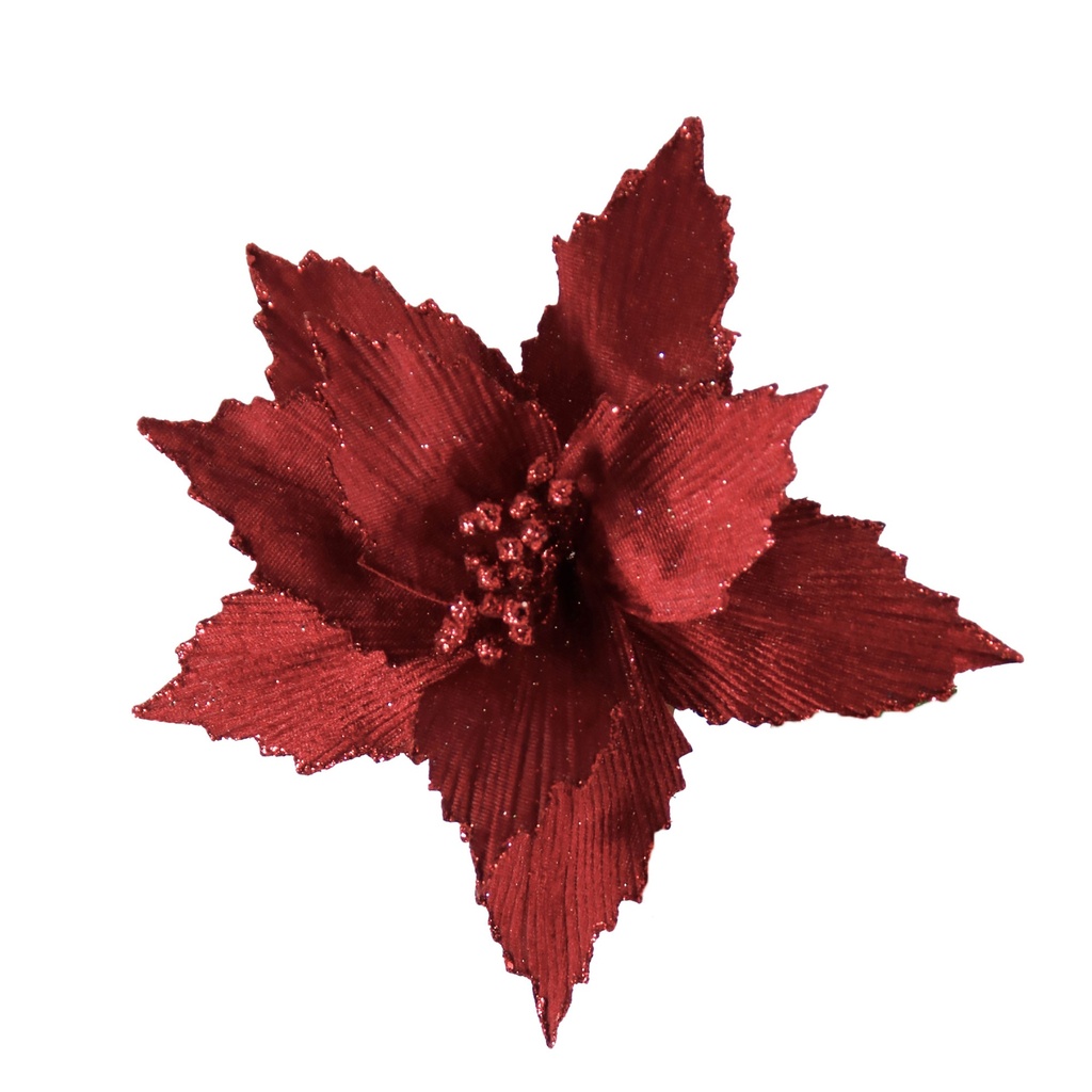 FLOR POINSETTIA TERCIOPELO 24CM. BORDO BURGUNDY