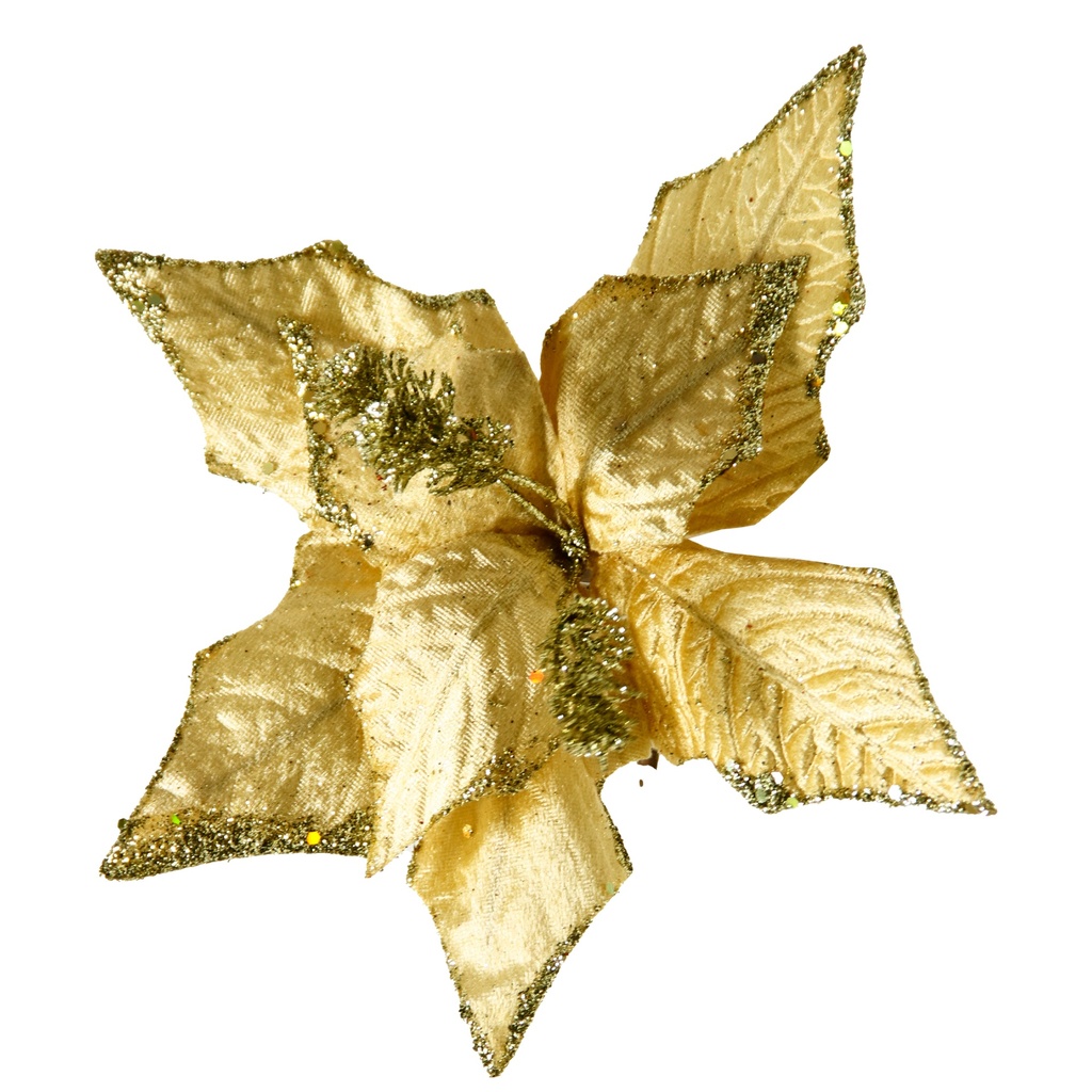 FLOR POINSETTIA TERCIOPELO GLITTER 23CM DORADO