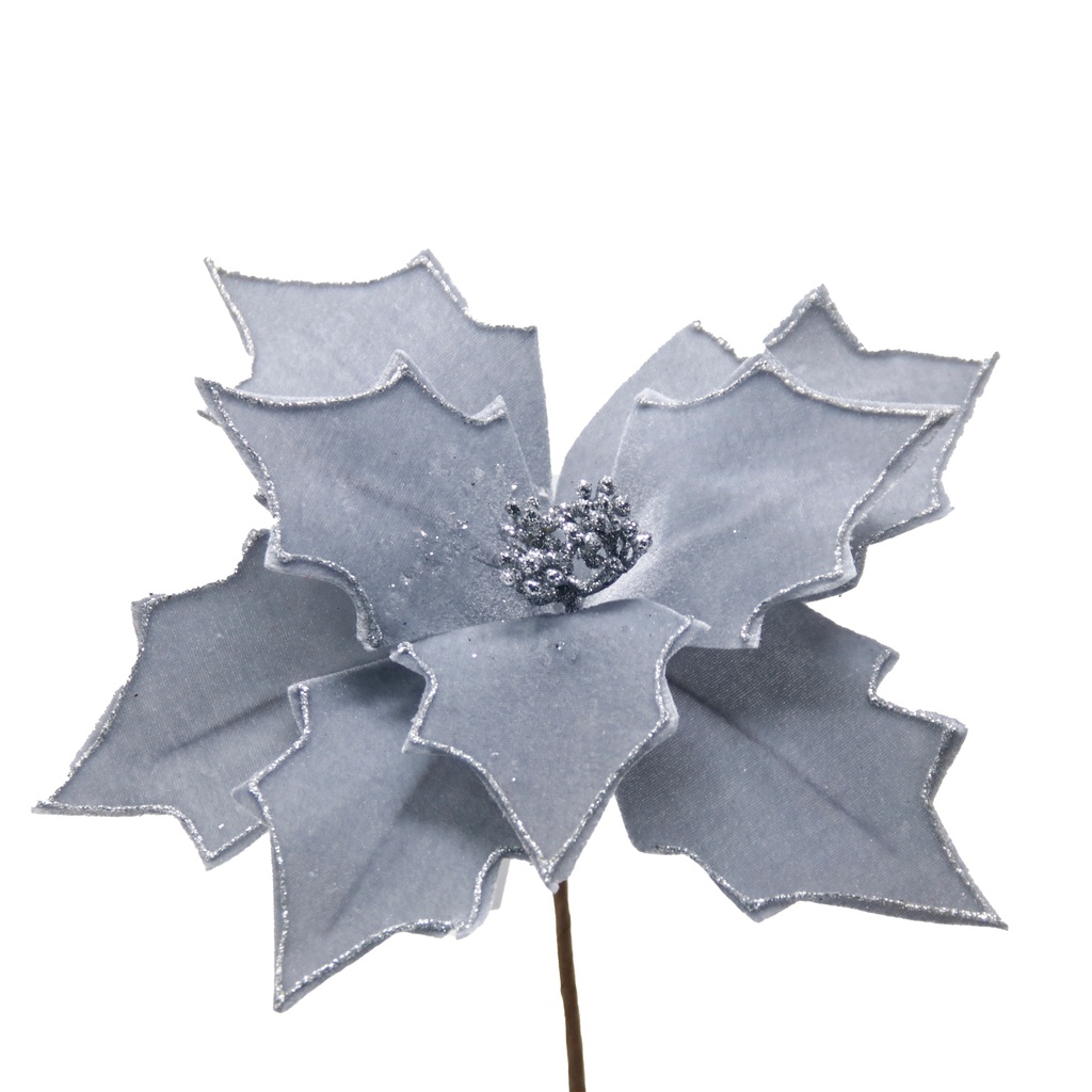 FLOR POINSETTIA PANA GLITTER 26CM PLATA