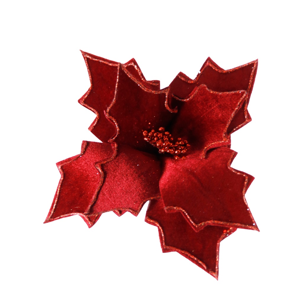 FLOR POINSETTIA PANA GLITTER 26CM BORDO