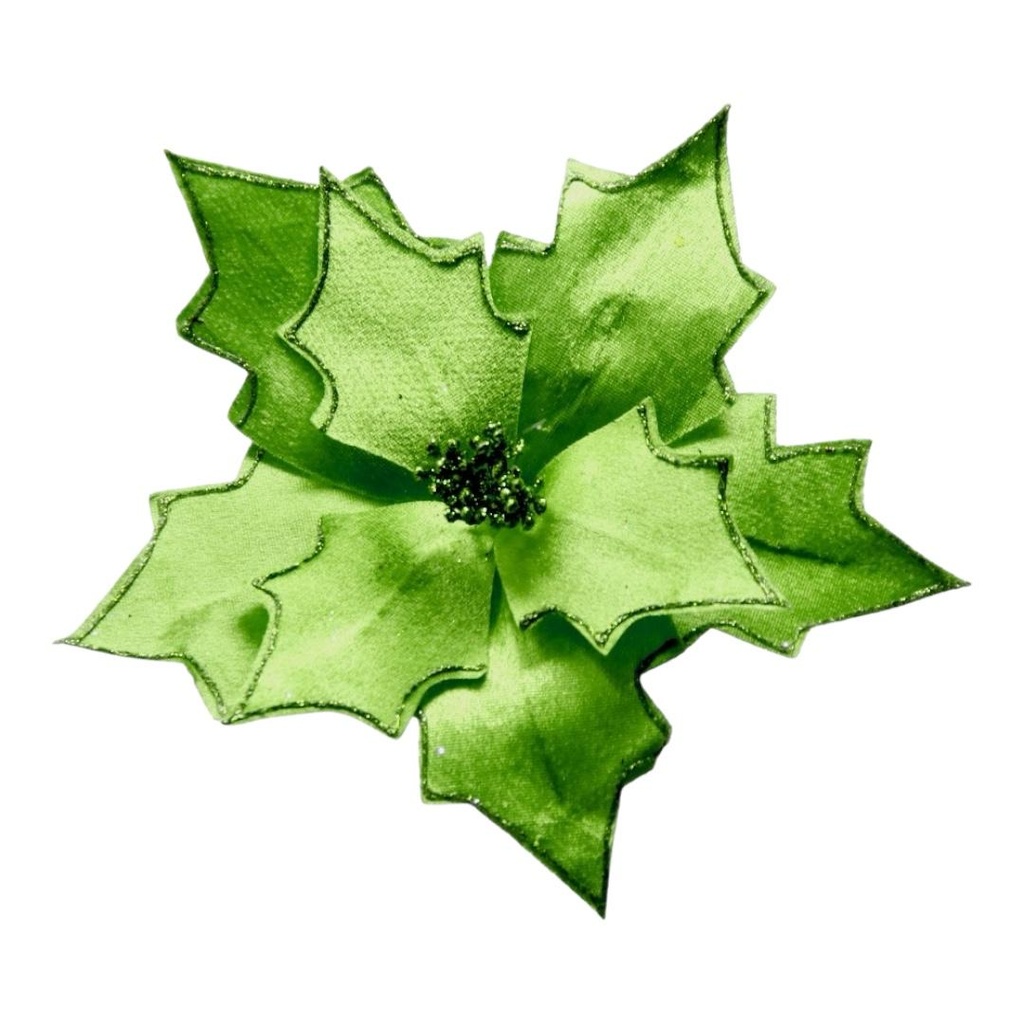 FLOR POINSETTIA PANA GLITTER 26CM VERDE MANZANA