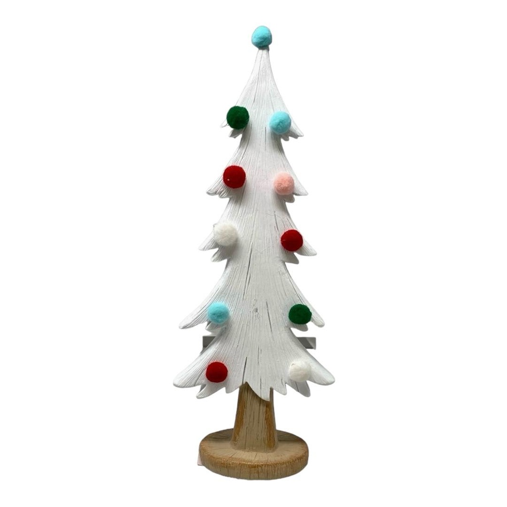 ORNAMENTO ARBOL BLANCO C/POMPONES 29CM