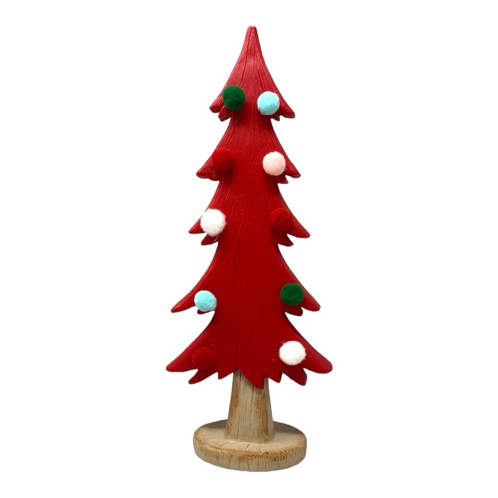 ORNAMENTO ARBOL ROJO C/POMPONES 29CM