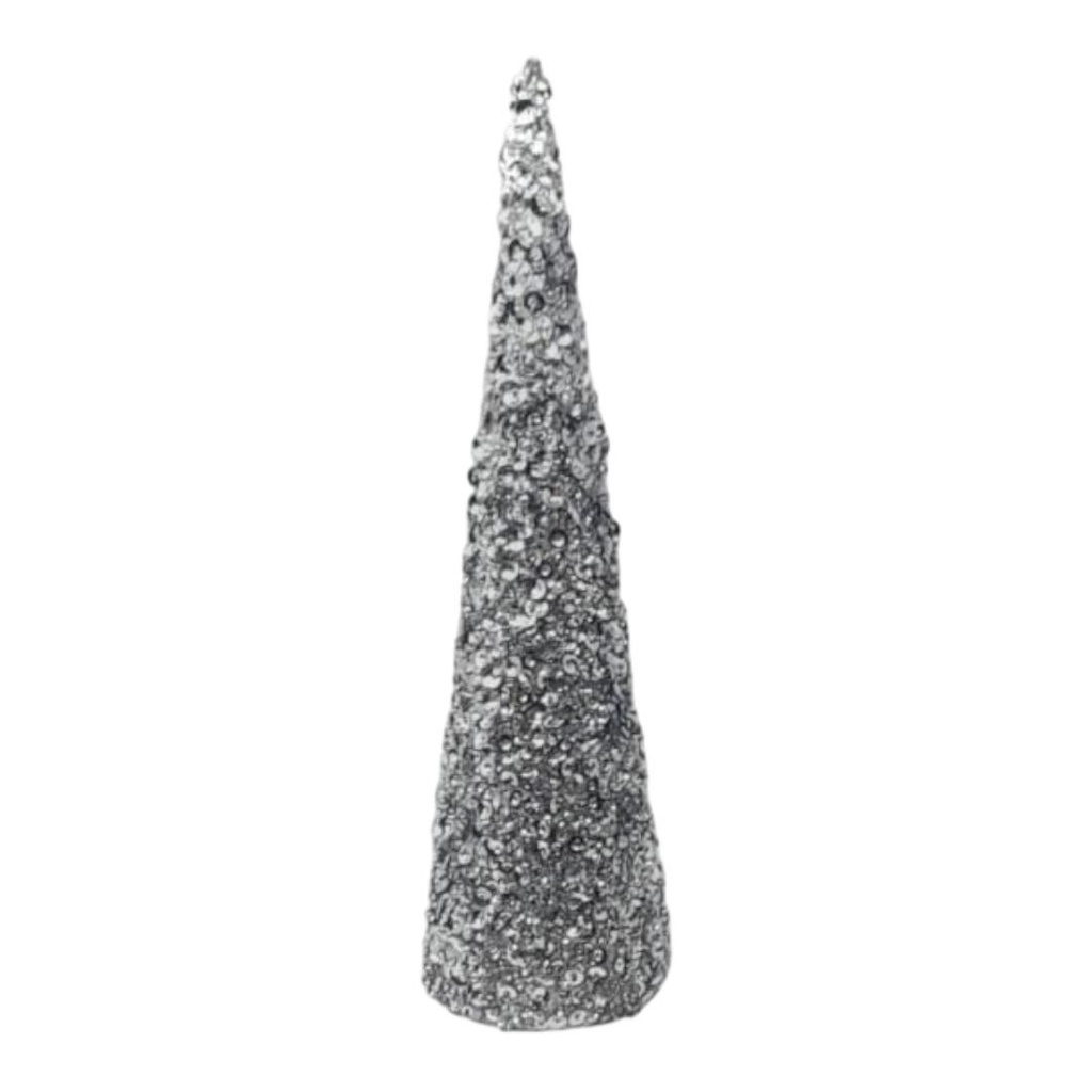 CONO DECORATIVO LENTEJ. Y APLIQ. PLATA 45.7CM