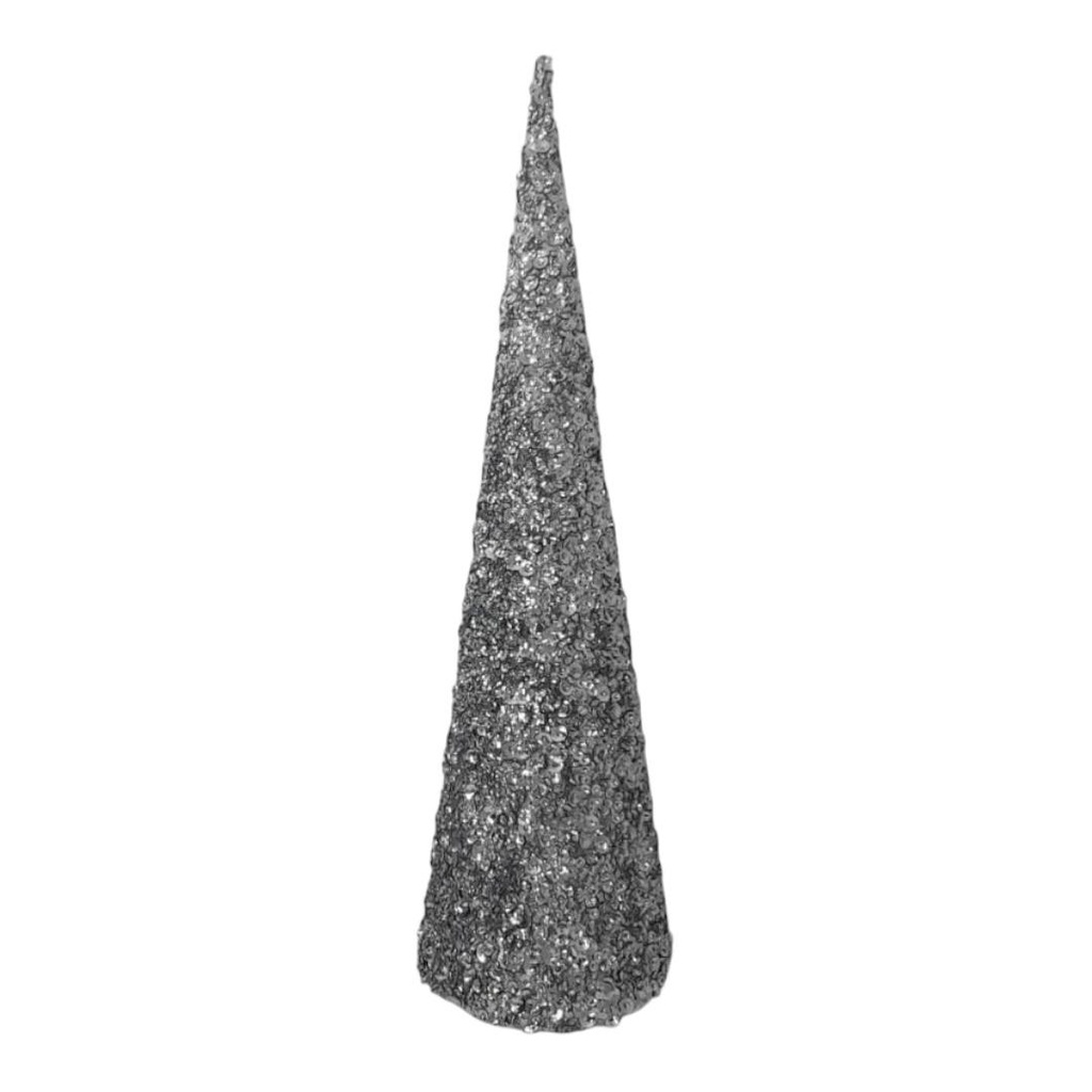 CONO DECORATIVO LENTEJ. Y APLIQ. PLATA 61CM