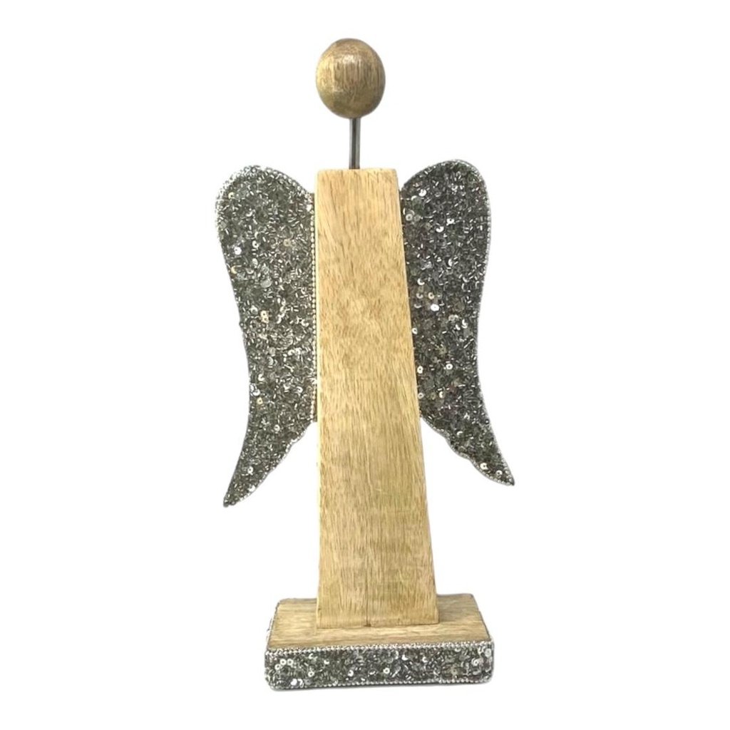 ORNAMENTO ANGEL MADERA Y METAL CON APLIQUES