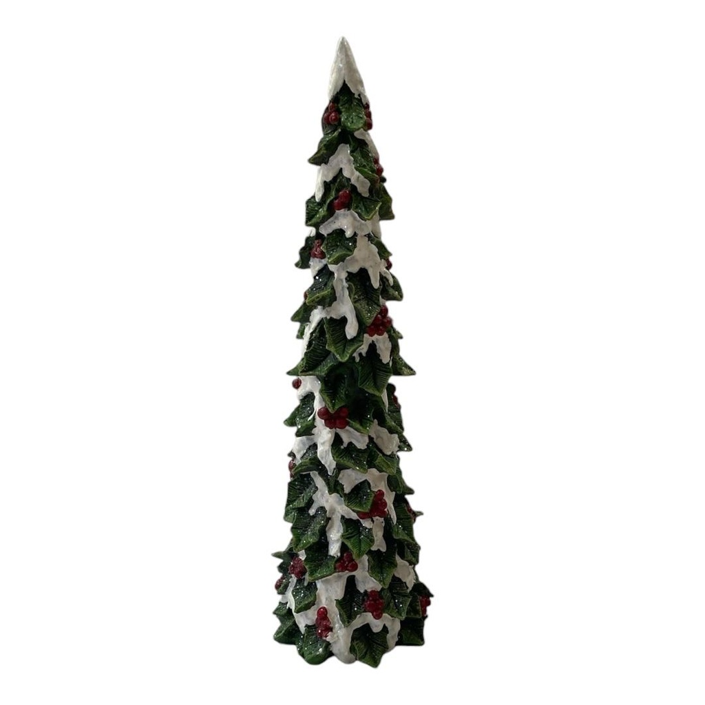 ORNAMENTO ARBOL BLANCO CON HOJAS VERDES EN RESINA 46.5CM