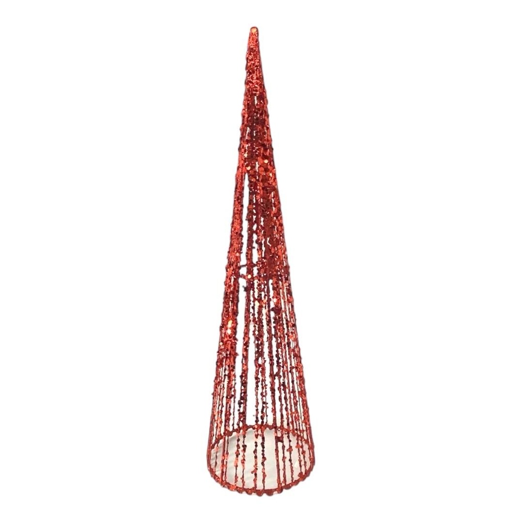 ORNAMENTO CONO CON BRILLANTINA ROJO 45.72CM