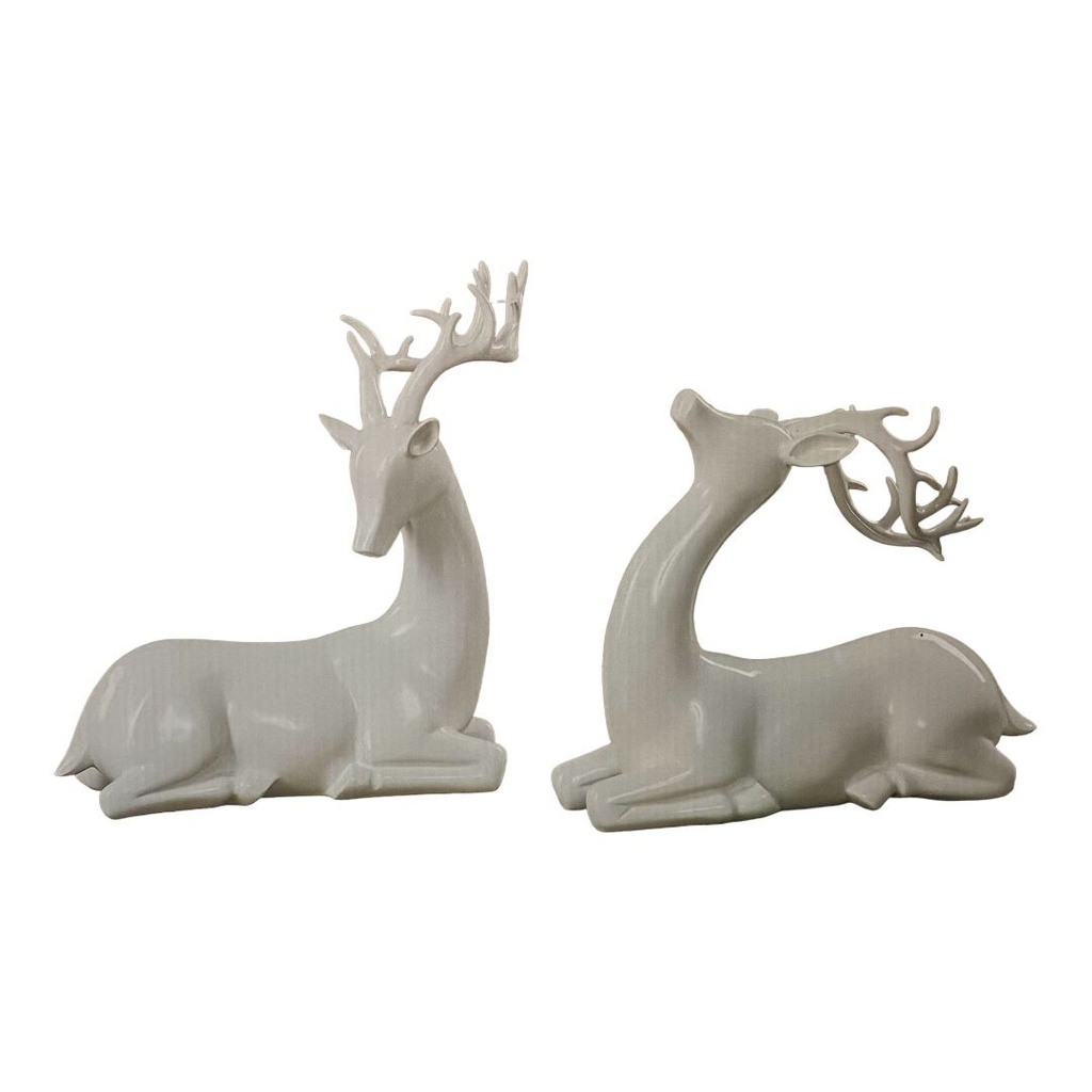 SET DE 2 CIERVOS DECORATIVOS BLANCO EN CERAMICA