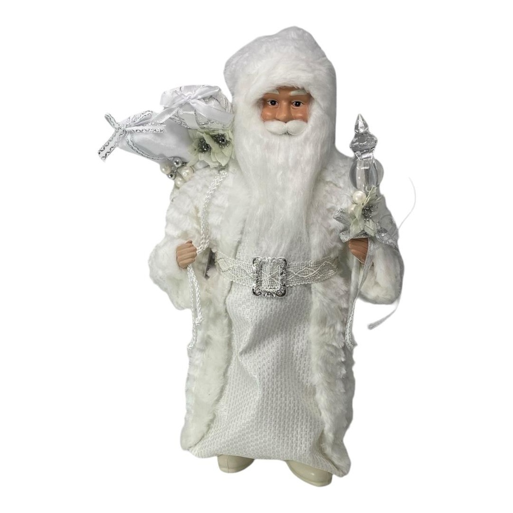 SANTA 45.7CM BLANCO CON BOLSA DE REGALO Y BASTON