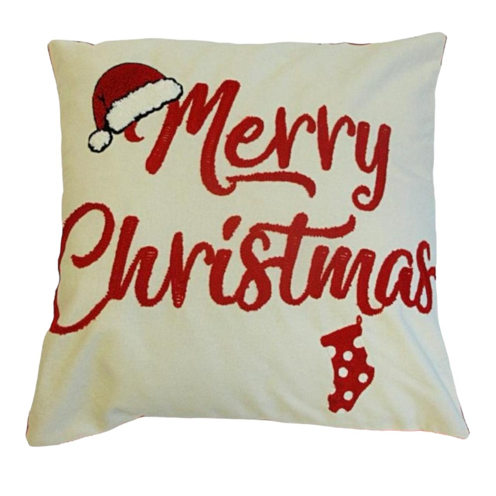 ALMOHADON ESTAMP. 45x45CM. POLY BEIGE MERRY CHRISTMAS