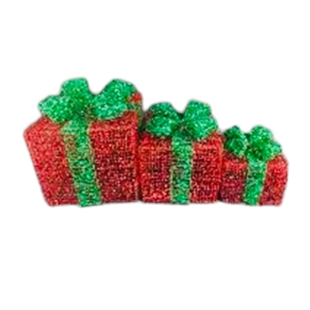 SET CAJA DE REGALOS X 3 ROJO MOÑO VERDE (15/20/25CM)