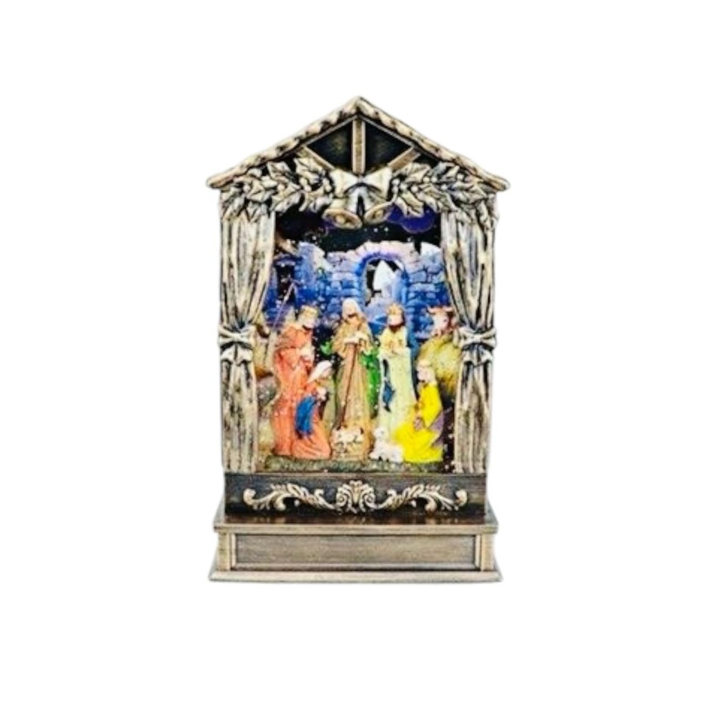 CUADRO ANTIQUE DE NACIMIENTO CON LUZ LED. A PILA AA X 3UNID. 25,6CM 