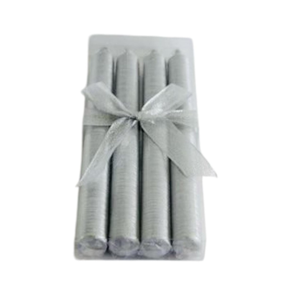 VELA CONICA 25CM DE PARAF. PACK X 4 PLATA