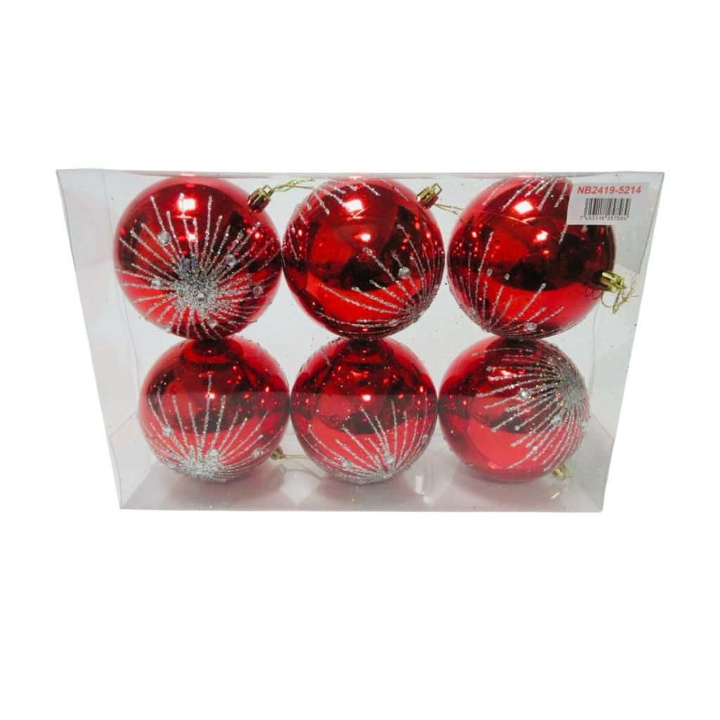 GLOBO 10CM DECO COMB. ROJO/PLATA X 6 UNID.