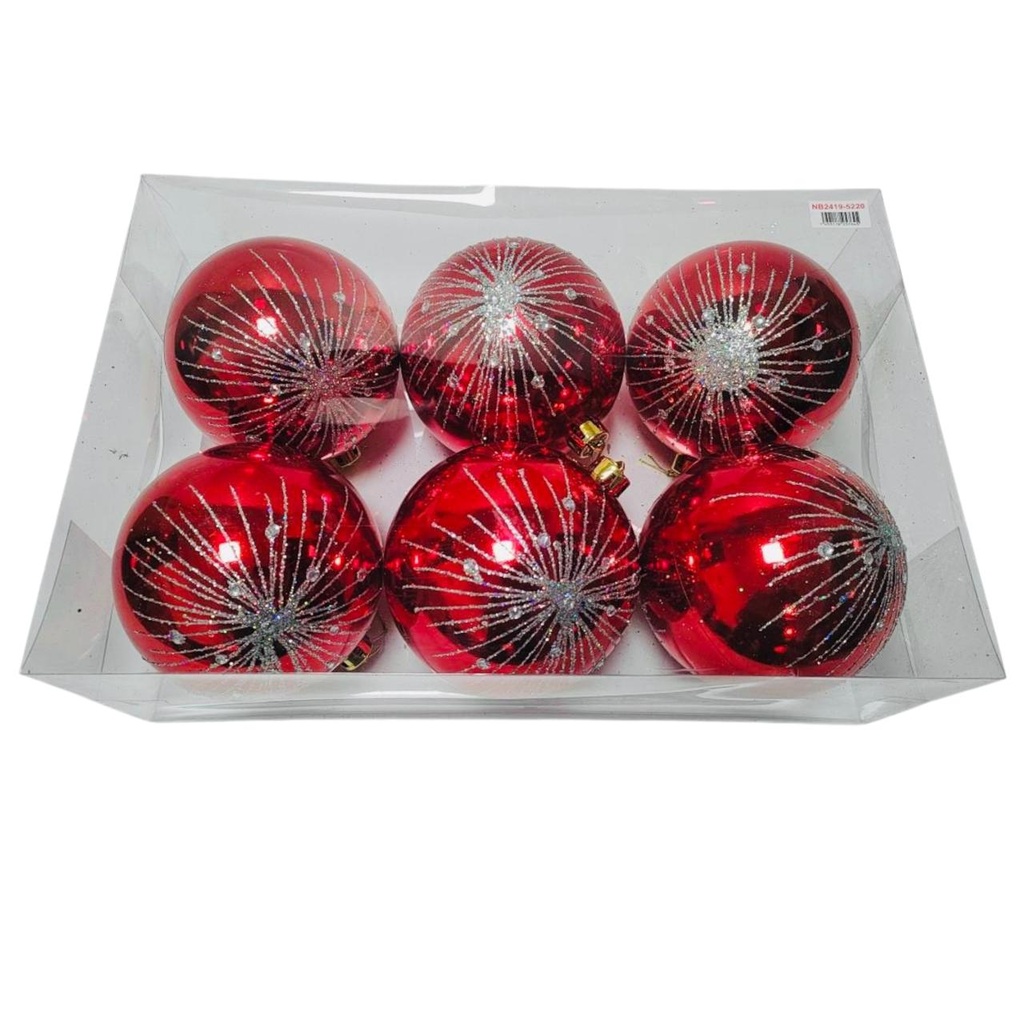 GLOBO 15CM DECO COMB. ROJO/PLATA X 6 UNID.