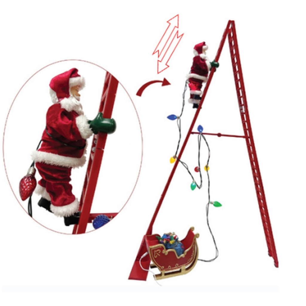 SANTA CON ESCALERA CON MOV. LUZ Y SONIDO 114CM