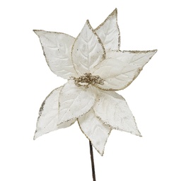 [60855] FLOR POINSETTIA CON PURPURINA 24CM. CREMA