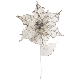 [55123] FLOR POINSETTIA ORGANZA Y LENTEJUELAS 28CM. PLATA