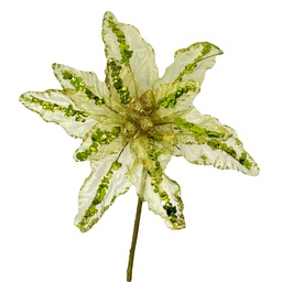 [55157] FLOR POINSETTIA ORGANZA Y LENTEJUELAS 26CM. VERDE