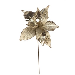 [60835] FLOR POINSETTIA TERCIOPELO METALICO 28CM. CHAMPAGNE