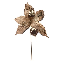 [60836] FLOR POINSETTIA TERCIOPELO METALICO 28CM. ROSA CON DORADO