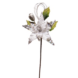 [55132] PINCHE POINSETTIA PANA CON LENTEJUELAS 18CM. BLANCO PLATA