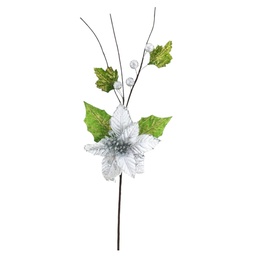 [55047] PINCHE VELVET POINSETTIA CON RAMA 14CM. PLATA