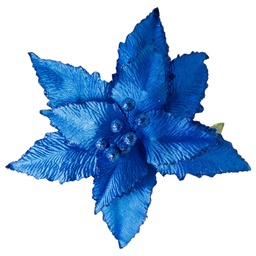 [60863] FLOR POINSETTIA TERCIOPELO PURPURINA 29CM. AZUL