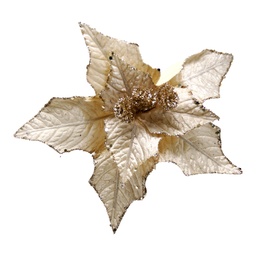 [60957] FLOR POINSETTIA TERCIOPELO GLITTER 23CM CHAMPAGNE