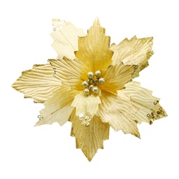 [60962] FLOR POINSETTIA TERC. & ORGANZA LENTEJ. 23CM DORADO