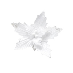 [60964] FLOR POINSETTIA TERC. & ORGANZA LENTEJ. 23CM BLANCO