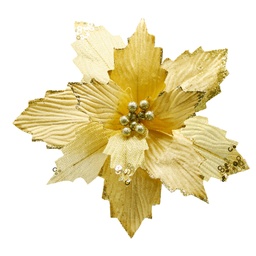 [60968] FLOR POINSETTIA TERC. & ORGANZA LENTEJ. 30CM DORADO