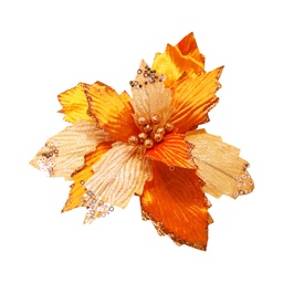 [60970] FLOR POINSETTIA TERC. & ORGANZA LENTEJ. 30CM NARANJA