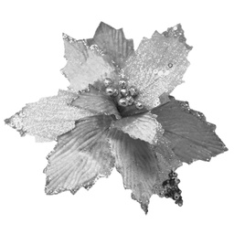 [60972] FLOR POINSETTIA TERC. & ORGANZA LENTEJ. 30CM PLATA