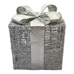 [8854] CAJA DE REGALO PLATA CON BRILLANTINA 29.8CM C/LUZ