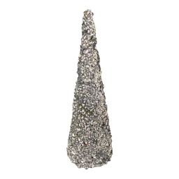 [9276] CONO DECORATIVO LENTEJ. Y APLIQ. PLATA 30.5CM