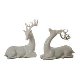 [9382] SET DE 2 CIERVOS DECORATIVOS BLANCO EN CERAMICA