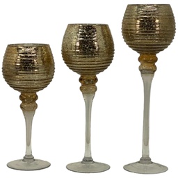 [2506] SET DE CANDELERO COPA PINTADO DORADO