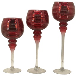 [2507] SET DE CANDELERO COPA PINTADO ROJO