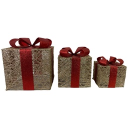 [2375] JG CAJAS D/REGALO 3PZ 25X25X30CM DORADO CON ROJO